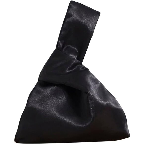 Handbags - Versatile Black Satin Evening Bag - Mini Clutch Purse for Work and Parties